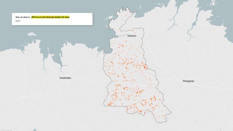 Cartographie des haies arrachées dans le Trégor entre 2003 et 2023. Crédits Denis Vannier pour « Splann ! »
